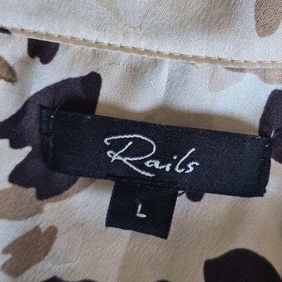 Rails Rebel Abstract Animal Print Silk Blouse Workwear Minimalist Luxe Sz L - Picture 5 of 9